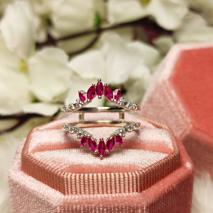 Marquise Cut Ruby Pink & Round Cut White Diamond Wrap Ring Jacket