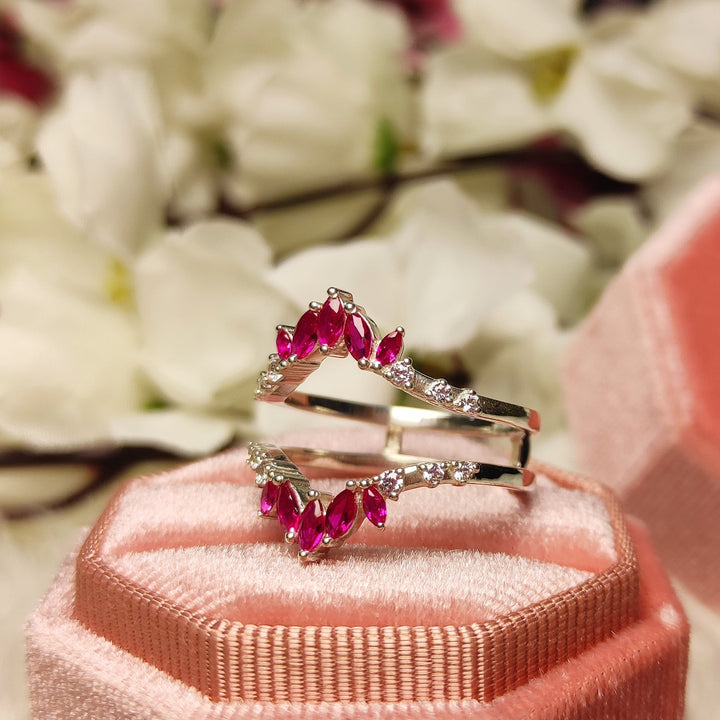 Marquise Cut Ruby Pink & Round Cut White Diamond Wrap Ring Jacket