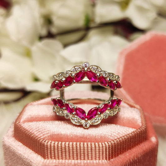 Vintage Marquise Ruby & Diamond Wrap Ring Jacket - Anniversary Gift