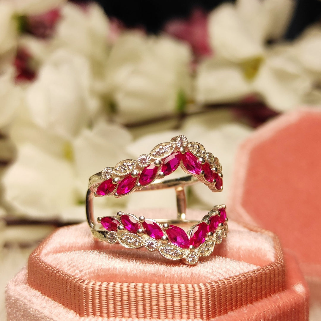 Vintage Marquise Ruby & Diamond Wrap Ring Jacket - Anniversary Gift