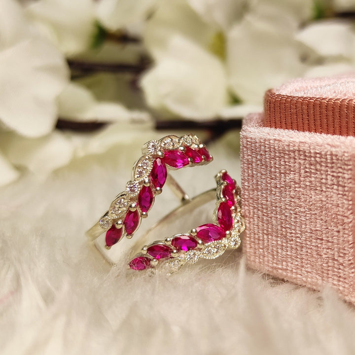 Vintage Marquise Ruby & Diamond Wrap Ring Jacket - Anniversary Gift