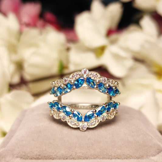 Vinatge Marquise Cut Blue Topaz & Diamond Wrap Ring Jacket- Thanks Giving Gift