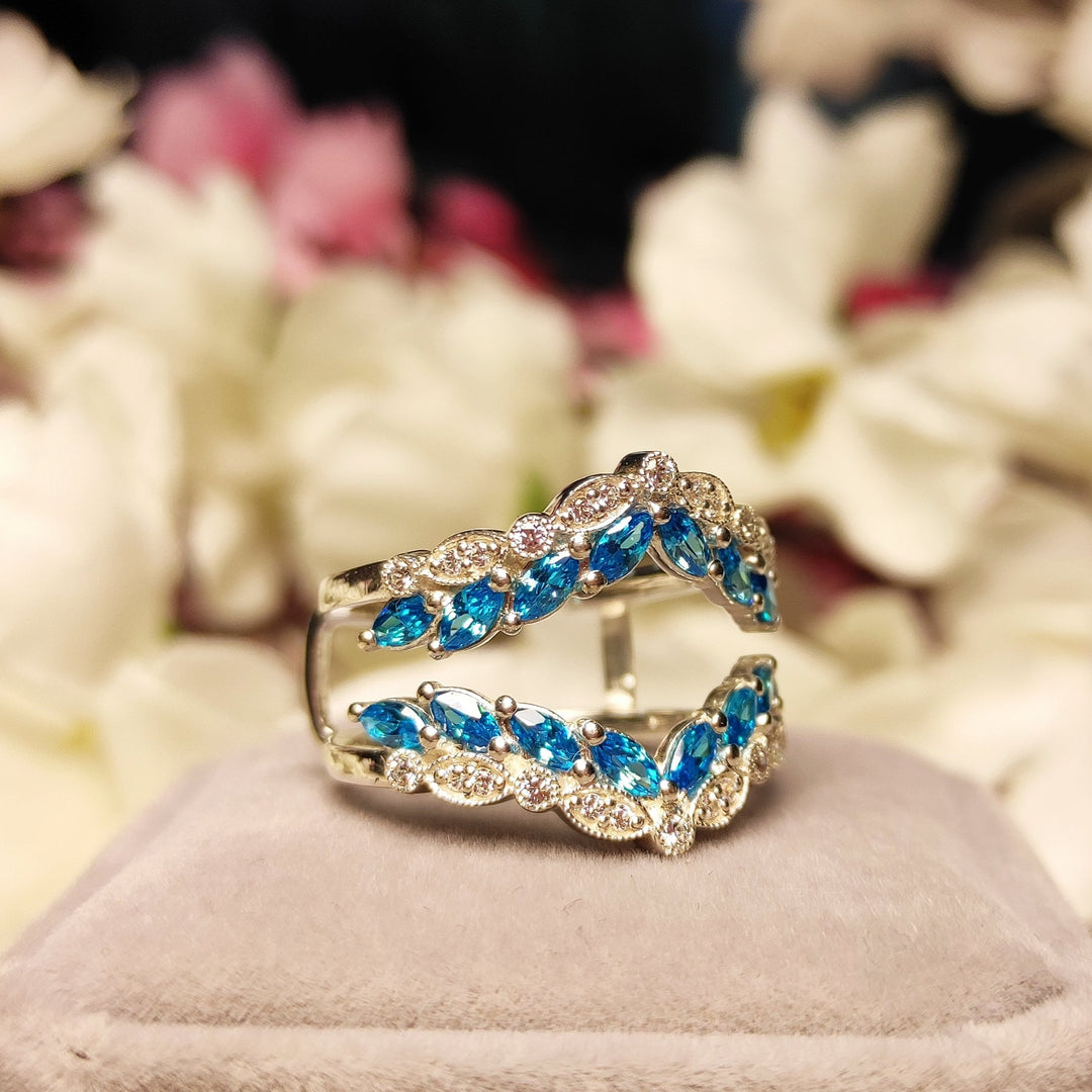 Vinatge Marquise Cut Blue Topaz & Diamond Wrap Ring Jacket- Thanks Giving Gift