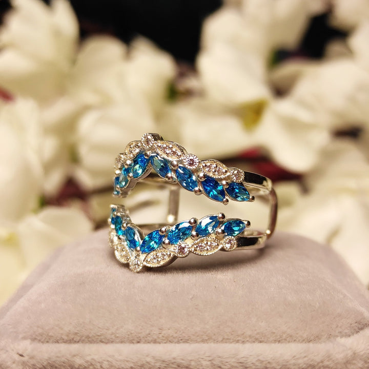 Vinatge Marquise Cut Blue Topaz & Diamond Wrap Ring Jacket- Thanks Giving Gift