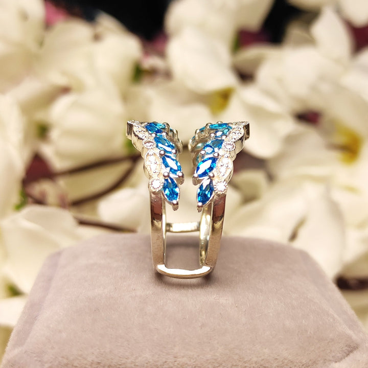 Vinatge Marquise Cut Blue Topaz & Diamond Wrap Ring Jacket- Thanks Giving Gift