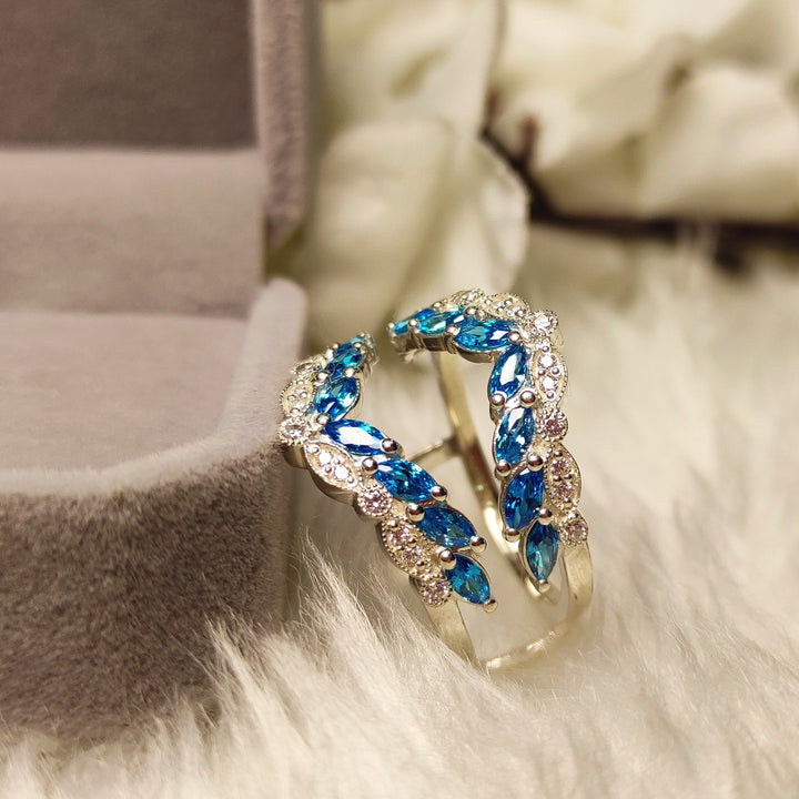 Vinatge Marquise Cut Blue Topaz & Diamond Wrap Ring Jacket- Thanks Giving Gift