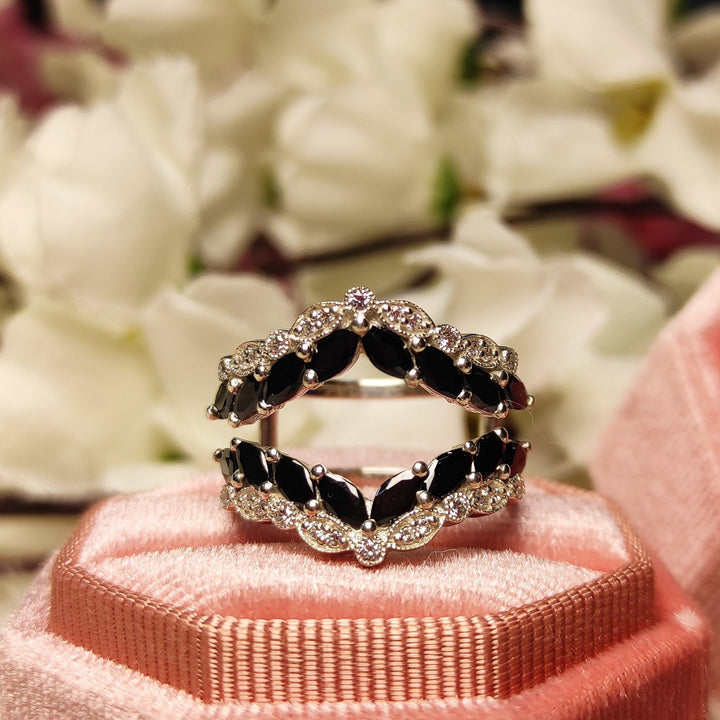 Black Onyx & White Diamond Ring Spacer - Bridesmaid Gift - Enahncer Ring - Gifts For Her