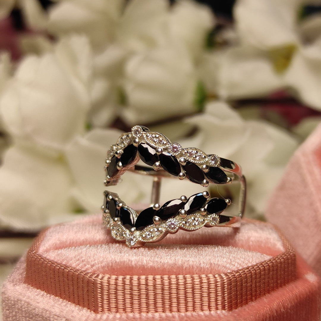 Black Onyx & White Diamond Ring Spacer - Bridesmaid Gift - Enahncer Ring - Gifts For Her