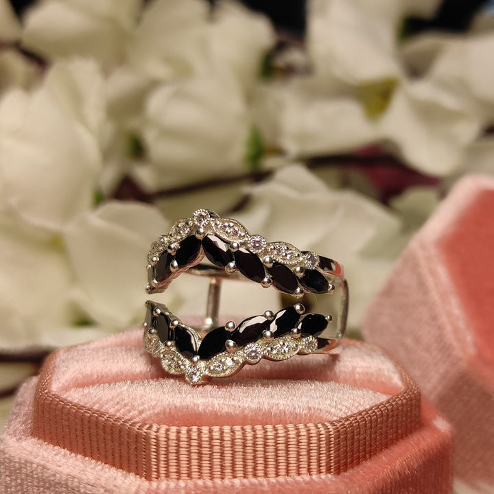 Black Onyx & White Diamond Ring Spacer - Bridesmaid Gift - Enahncer Ring - Gifts For Her