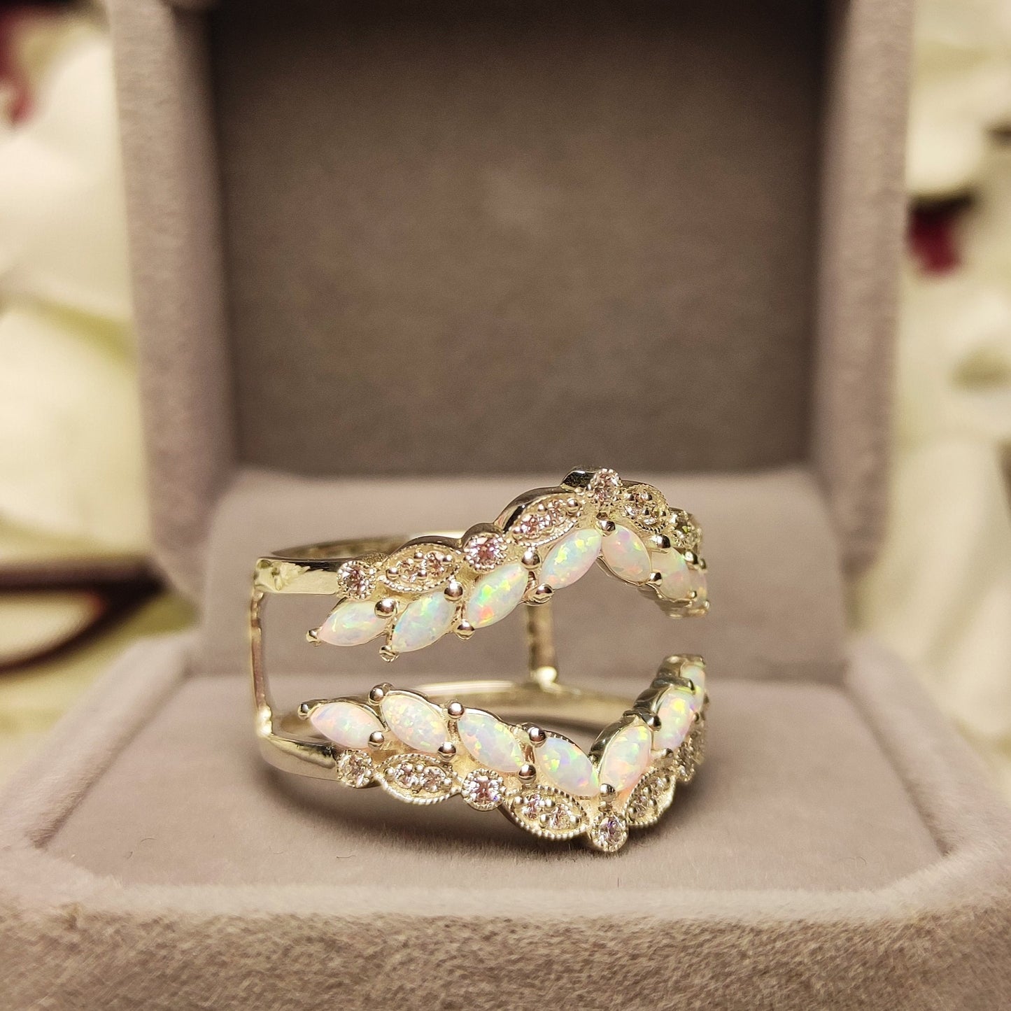 Fire Opal Wedding Enhancer Wrap Band Ring