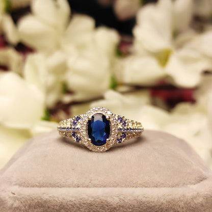 Sapphire & Amethyst & Diamond Halo Wedding Ring