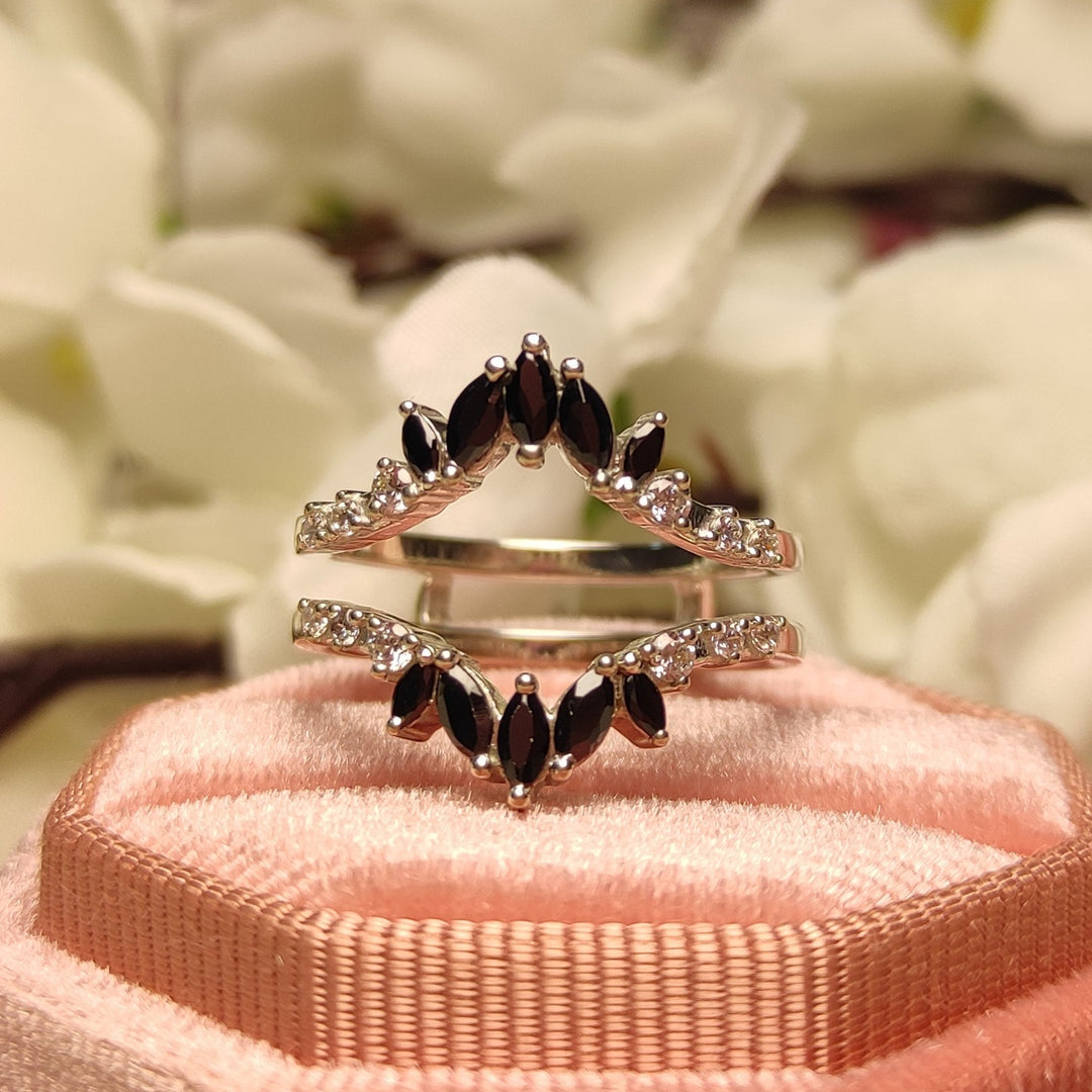 0.25 ct Marquise Cut Black Diamond Wedding Wrap Ring Guard - Bridal Gift