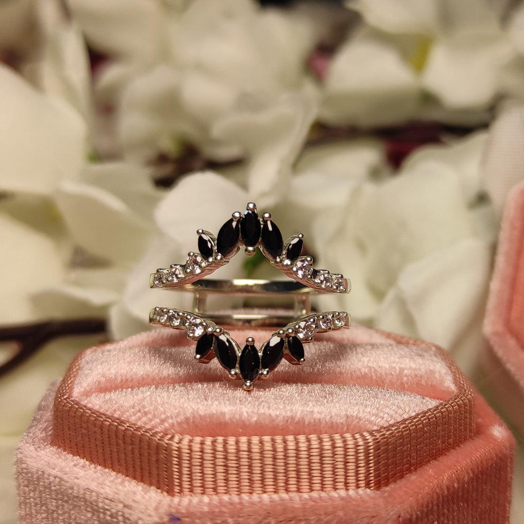 0.25 ct Marquise Cut Black Diamond Wedding Wrap Ring Guard - Bridal Gift