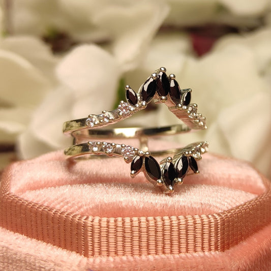 0.25 ct Marquise Cut Black Diamond Wedding Wrap Ring Guard - Bridal Gift