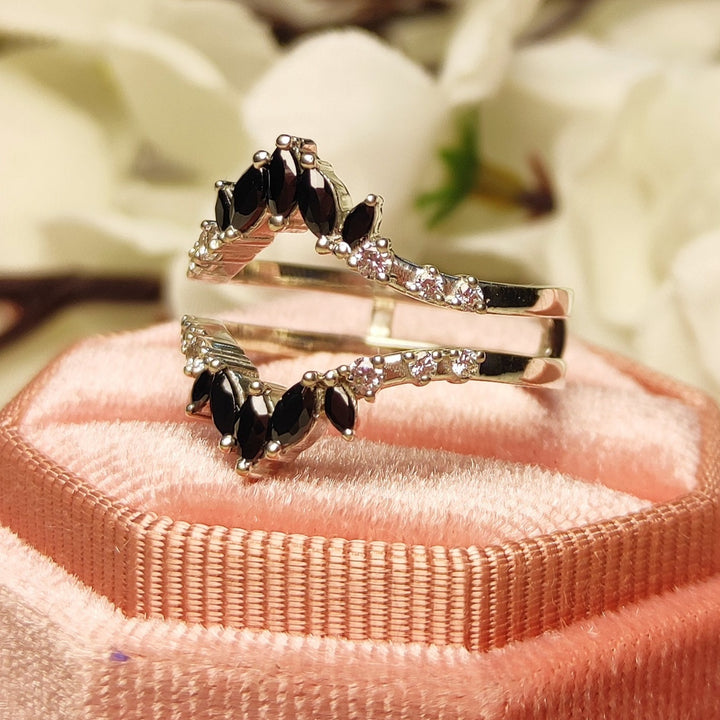 0.25 ct Marquise Cut Black Diamond Wedding Wrap Ring Guard - Bridal Gift