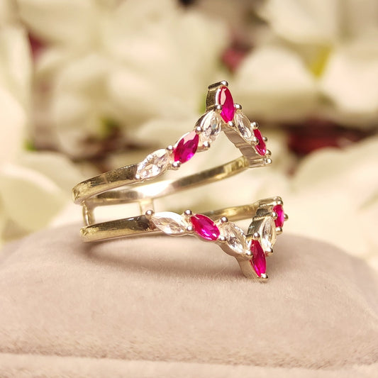 Marquise Cut Ruby & Diamond Wedding Ring - Unique Enhancer Wrap Ring