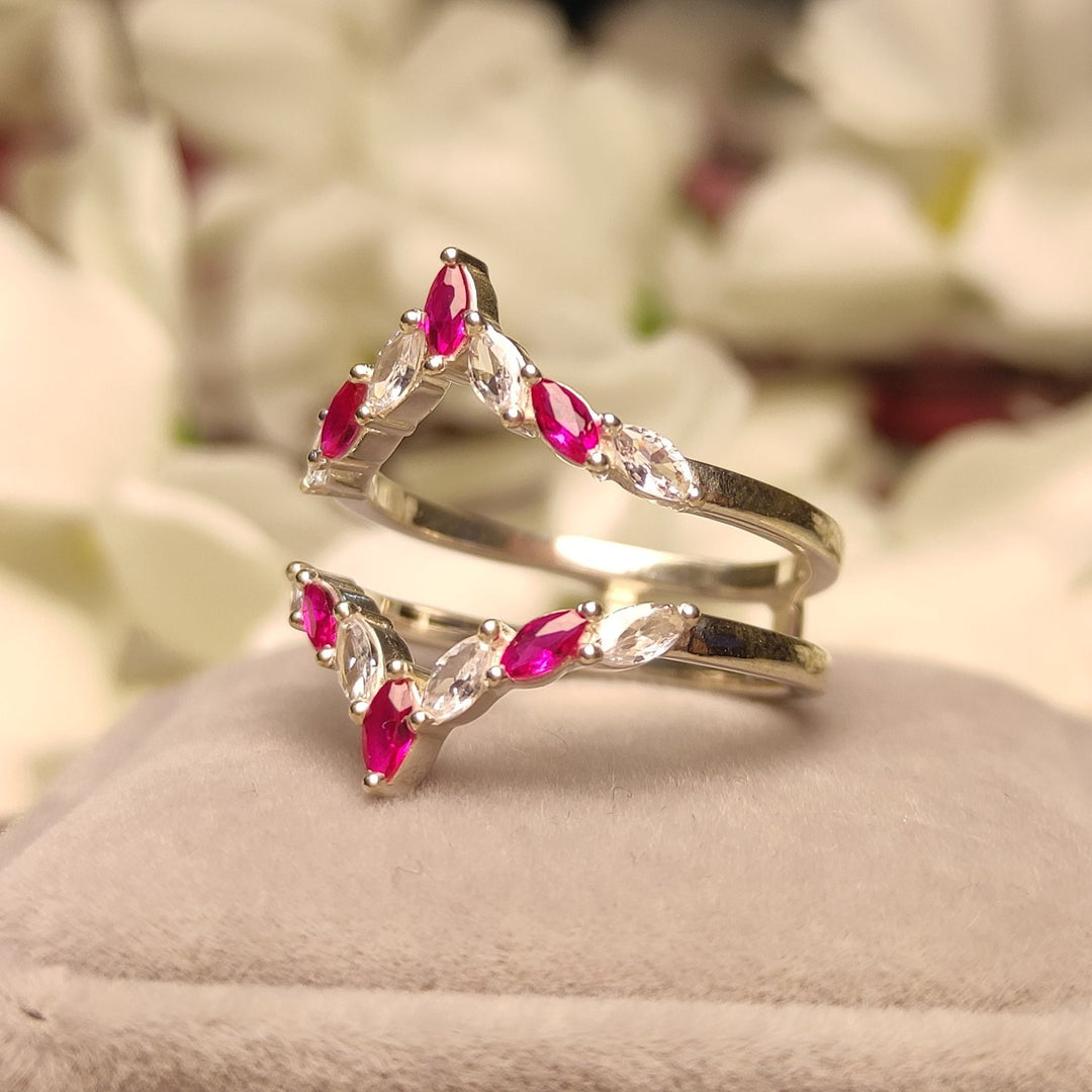 Marquise Cut Ruby & Diamond Wedding Ring - Unique Enhancer Wrap Ring