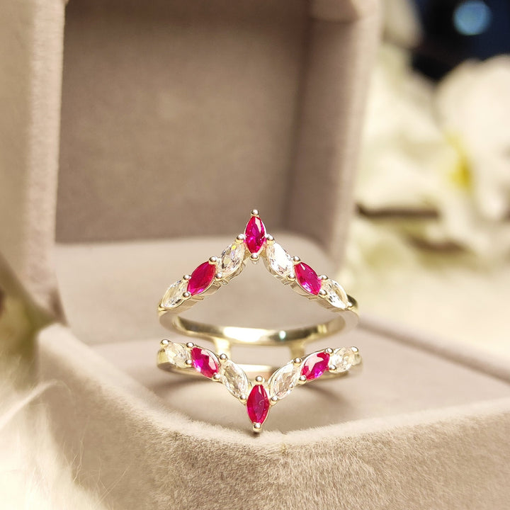 Marquise Cut Ruby & Diamond Wedding Ring - Unique Enhancer Wrap Ring