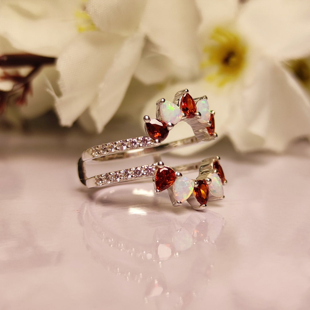 Pear Cut Opal & Garnet Ring Enhancer Genuine Birthstone Ring Guard