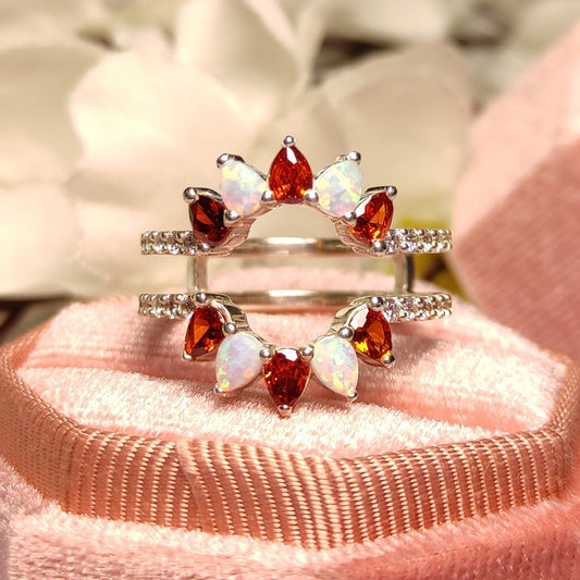 Pear Cut Opal & Garnet Ring Enhancer Genuine Birthstone Ring Guard