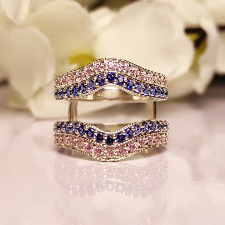 Blue & Pink Sapphire Wedding ring enhancers - 925 Sterling Silver Guard Ring