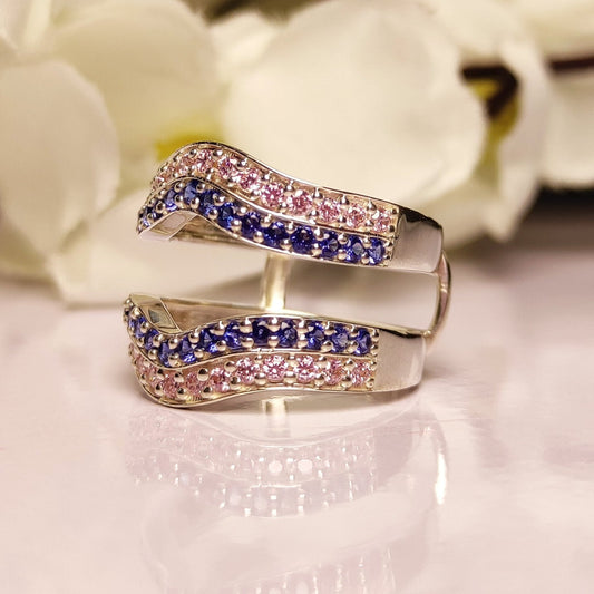 Blue & Pink Sapphire Wedding ring enhancers - 925 Sterling Silver Guard Ring