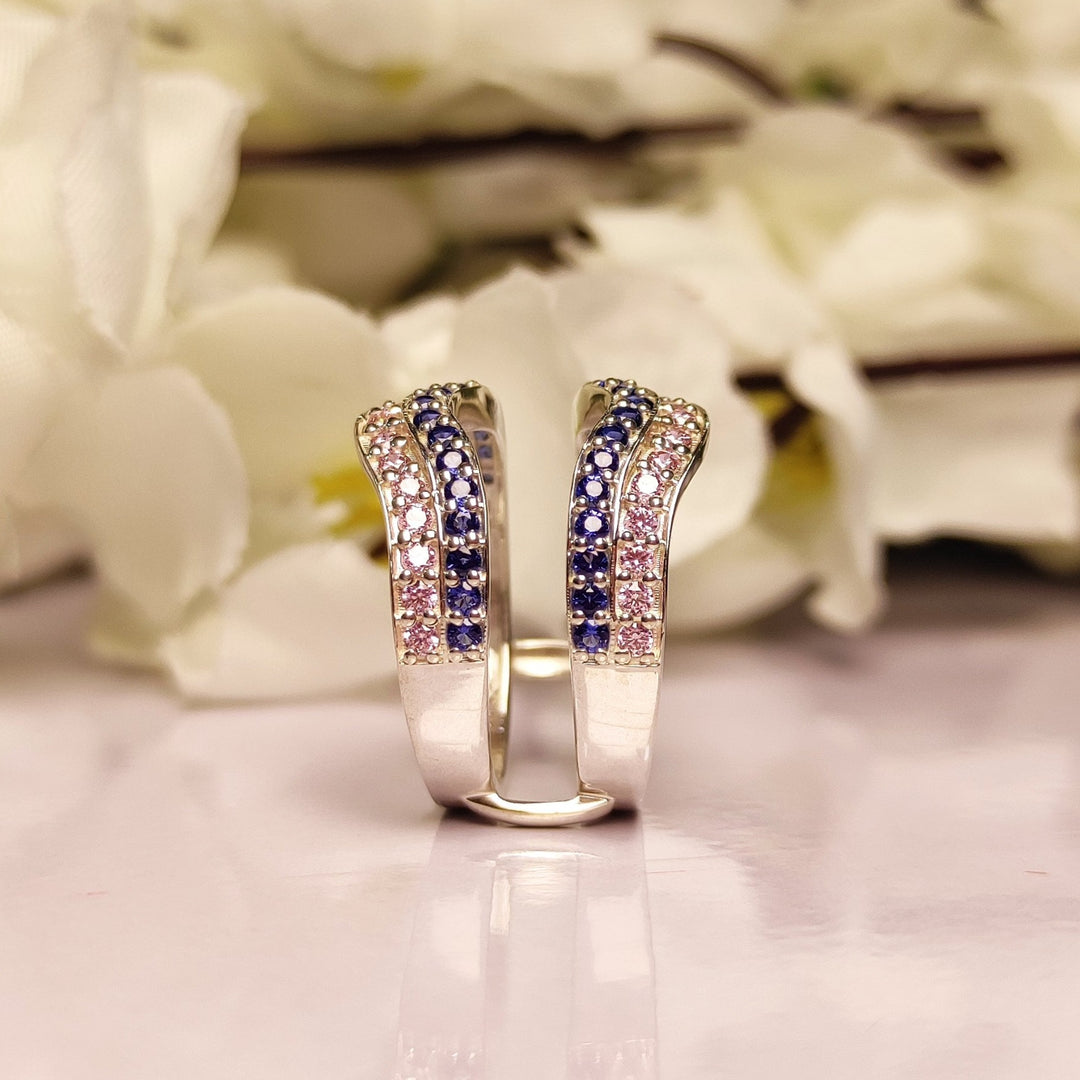 Blue & Pink Sapphire Wedding ring enhancers - 925 Sterling Silver Guard Ring