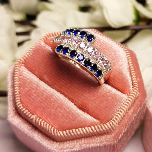 Blue Sapphire & Baby Pink Gemstone Wedding ring enhancers - Gift For Bride