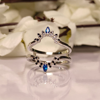 1.00 Ct London Blue Topaz & Black Diamond Wedding Enhancer Wrap Ring