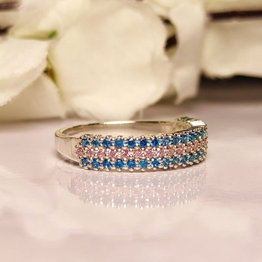 Blue Topaz & Pink Sapphire Half Eternity Ring