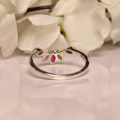 Marquise Peridot & Sapphire Diamond Curved Ring - July Birthstone - August Birthstone