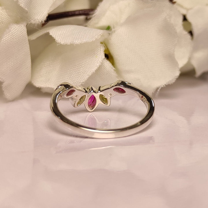 Peridot & Pink Sapphire Diamond Curved Ring - July Birthstone - August Birthstone