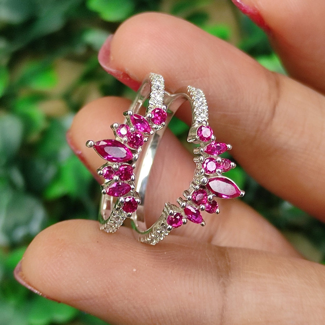 Marquise Cut Pink Ruby & Diamond Ring Enhancer in 925 Sterling Silver - Birthday Gift