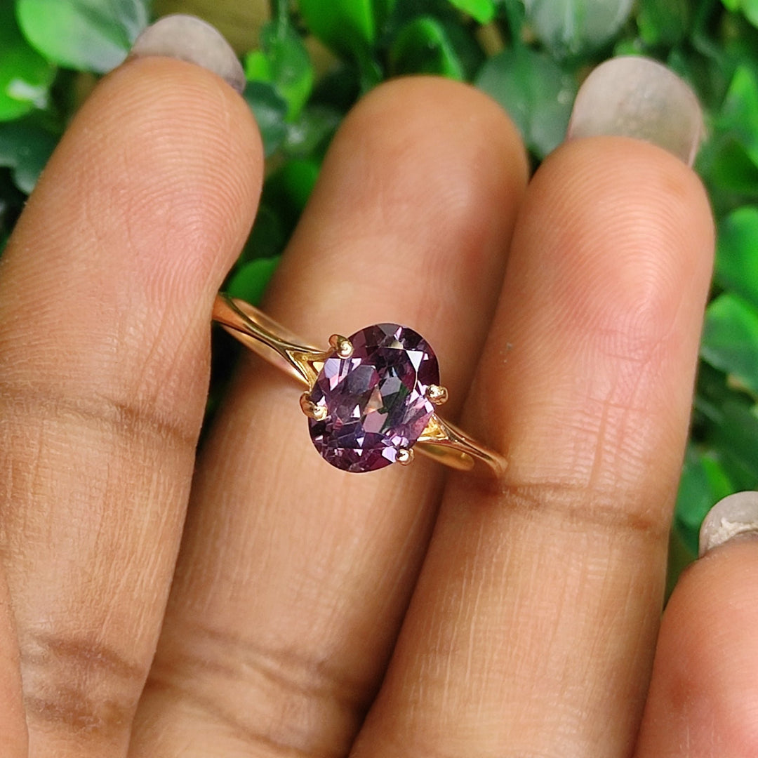 Natural Alexandrite Diamond Ring in 14K Rose Gold Over Wedding Ring For Womens