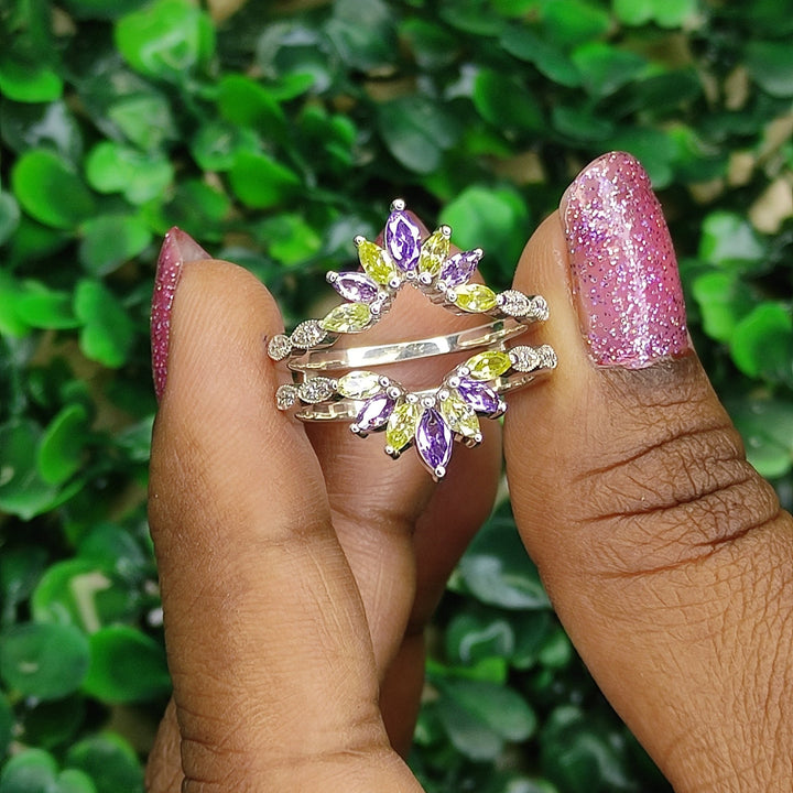 Vintage Marquise Cut Amethyst & Peridot Engagement Enhancer Wrap Ring jacket - Special Gift for Her