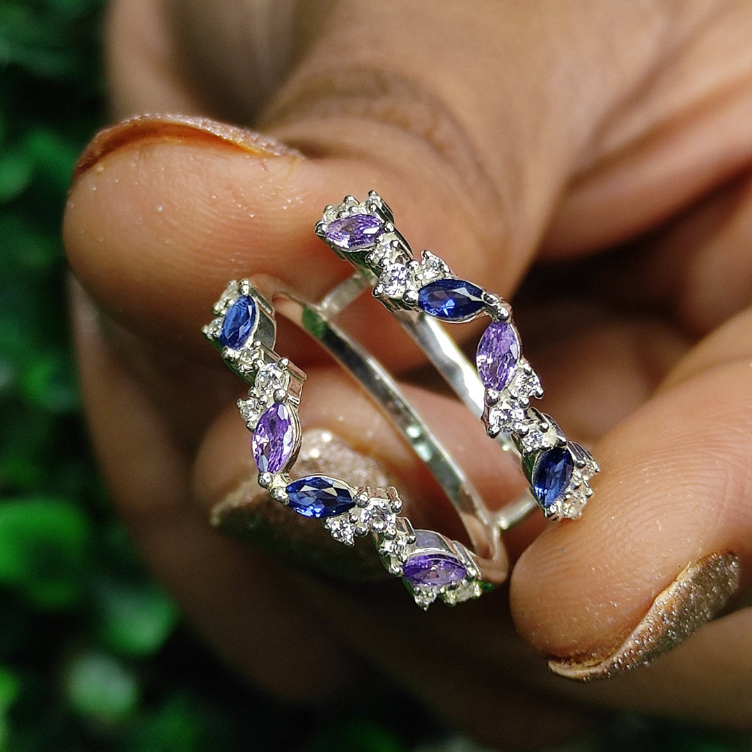 Amethyst & Blue Sapphire Vintage Ring Enhancer in 925 Sterling Silver - Custom Birthstone Ring Guard - Special Gift