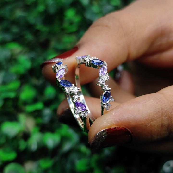 Amethyst & Blue Sapphire Vintage Ring Enhancer in 925 Sterling Silver - Custom Birthstone Ring Guard - Special Gift