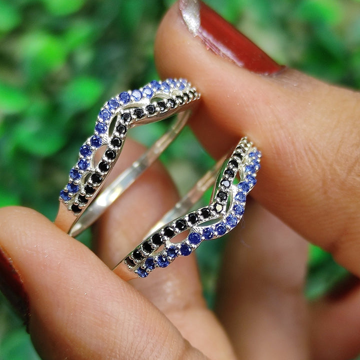 Sapphire & Black Diamond Wrap Ring Jacket in 925 Sterling Silver - Gift For her