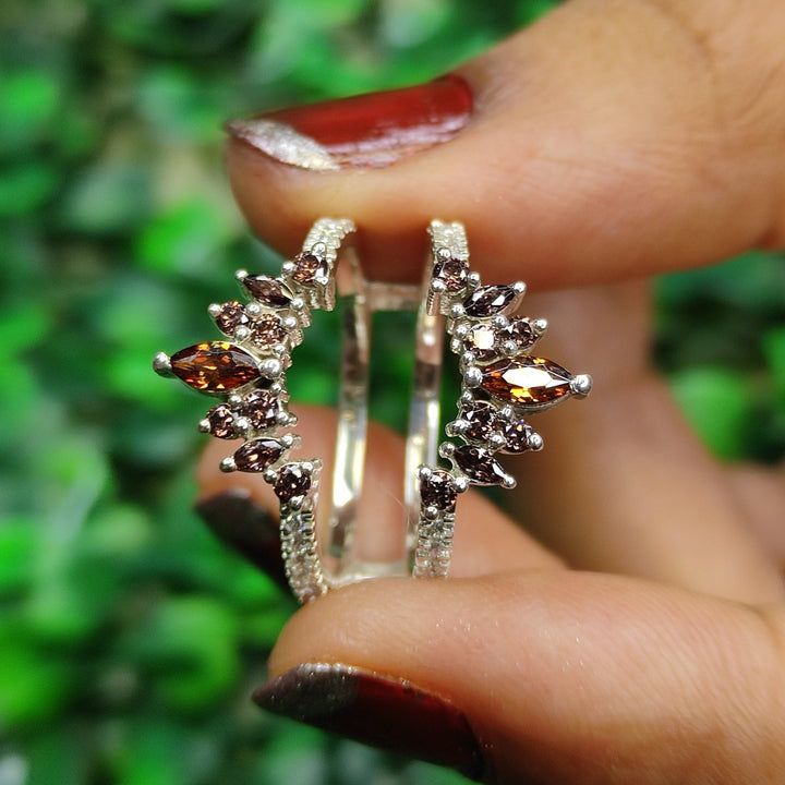 Natural Brown Diamond Wedding Ring Enhance in 925 Sterling Silver - Special Gift For Her