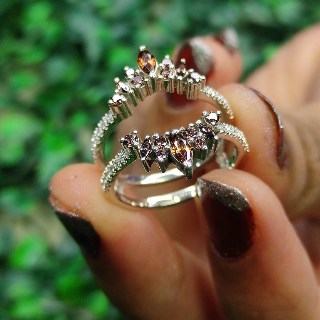 Natural Brown Diamond Wedding Ring Enhance in 925 Sterling Silver - Special Gift For Her