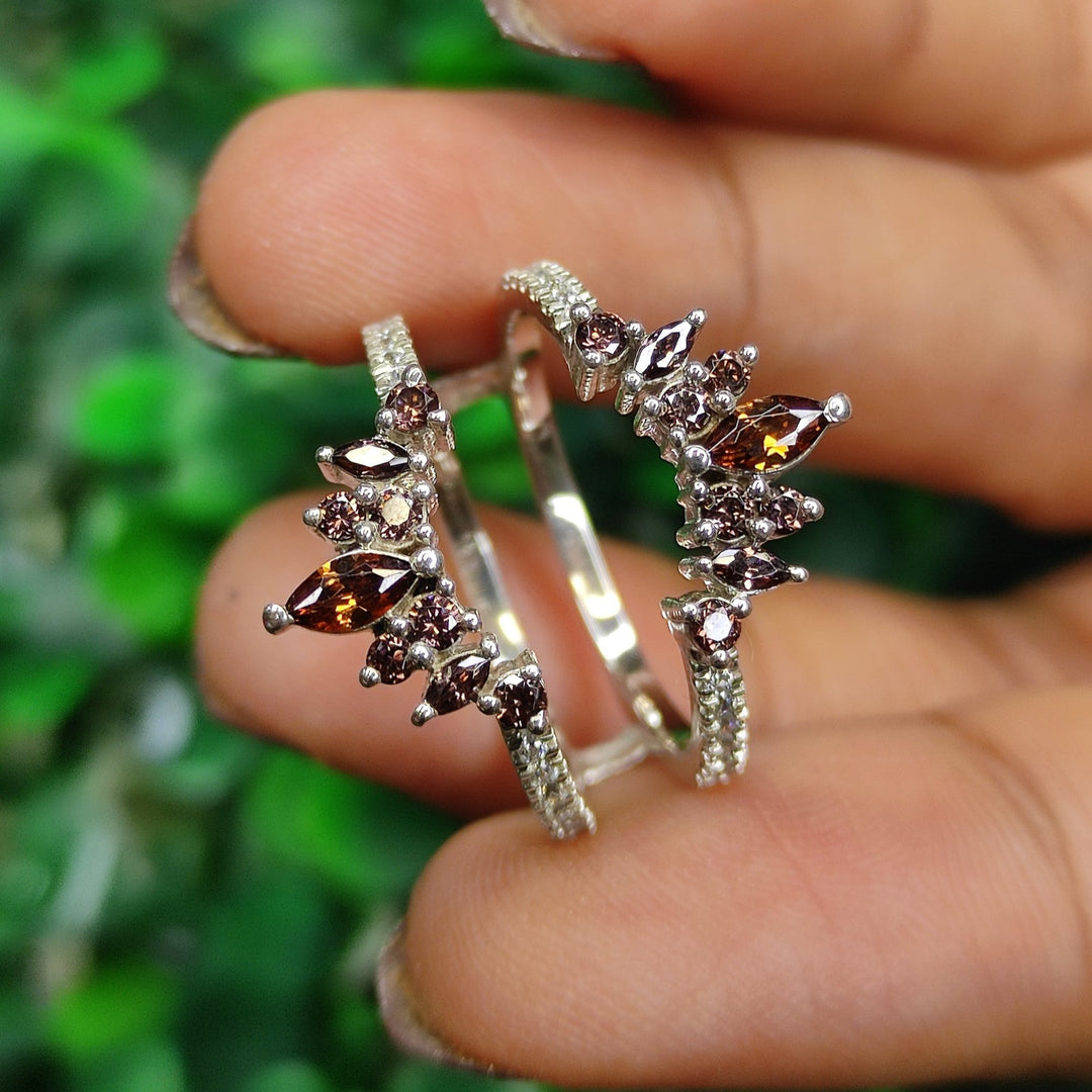 Natural Brown Diamond Wedding Ring Enhance in 925 Sterling Silver - Special Gift For Her