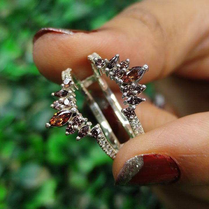 Natural Brown Diamond Wedding Ring Enhance in 925 Sterling Silver - Special Gift For Her
