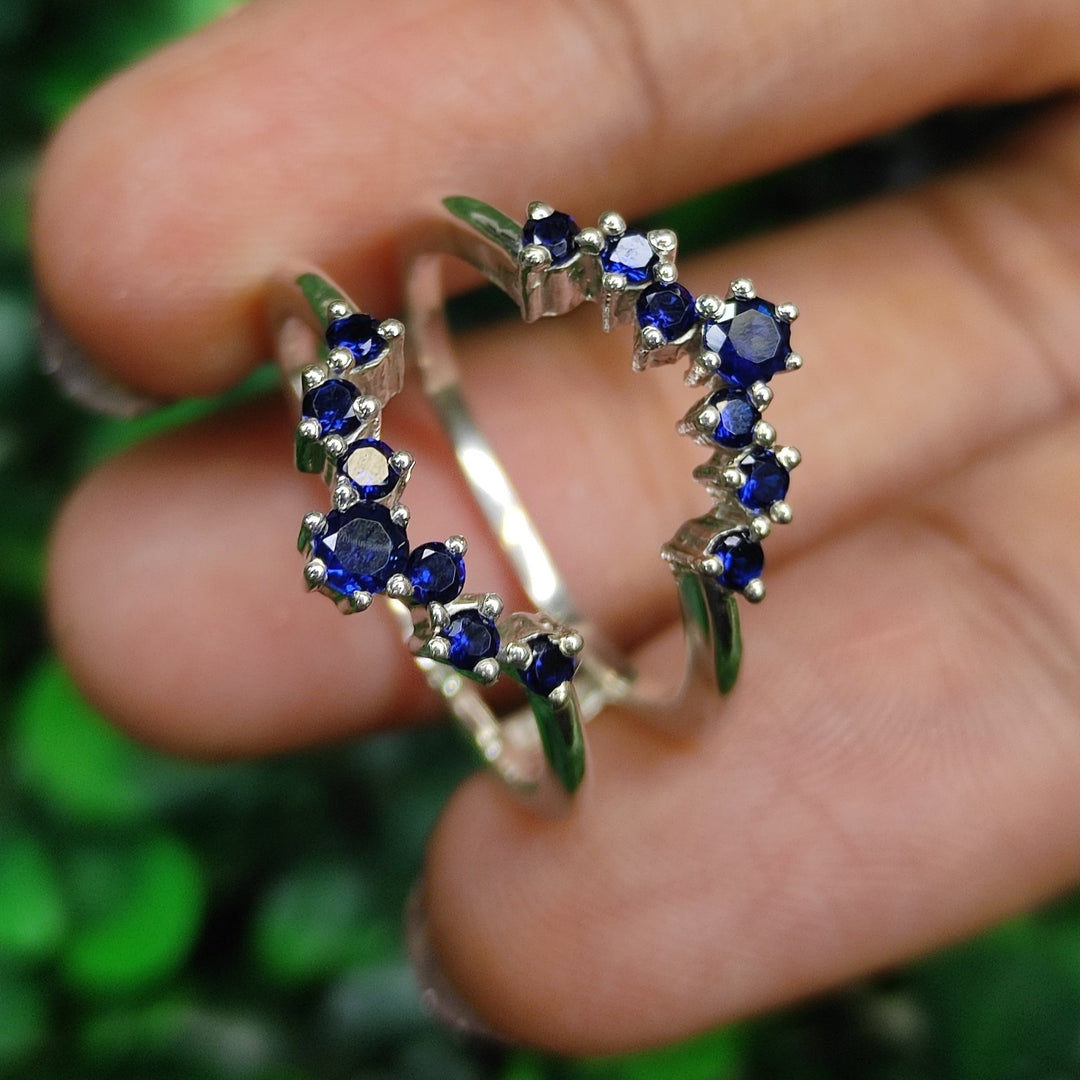 Blue Sapphire Wedding Wrap ring jacket in 925 Sterling Silver - Proposal Ring