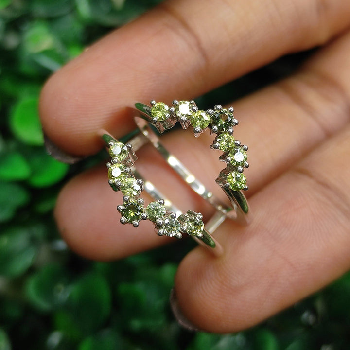 Round Cut Peridot Cluster Ring Enhancer in 925 Sterling Silver - Custom Wedding Engagement Ring Jacket