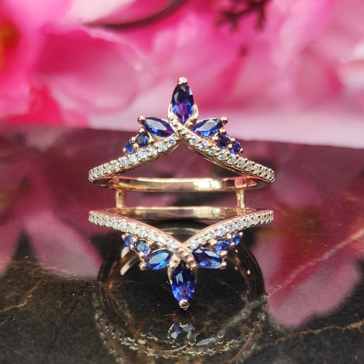 Blue Sapphire & Diamond Wedding Ring Enhancer in 14K Rose Gold Finish - Custom Wedding Rings