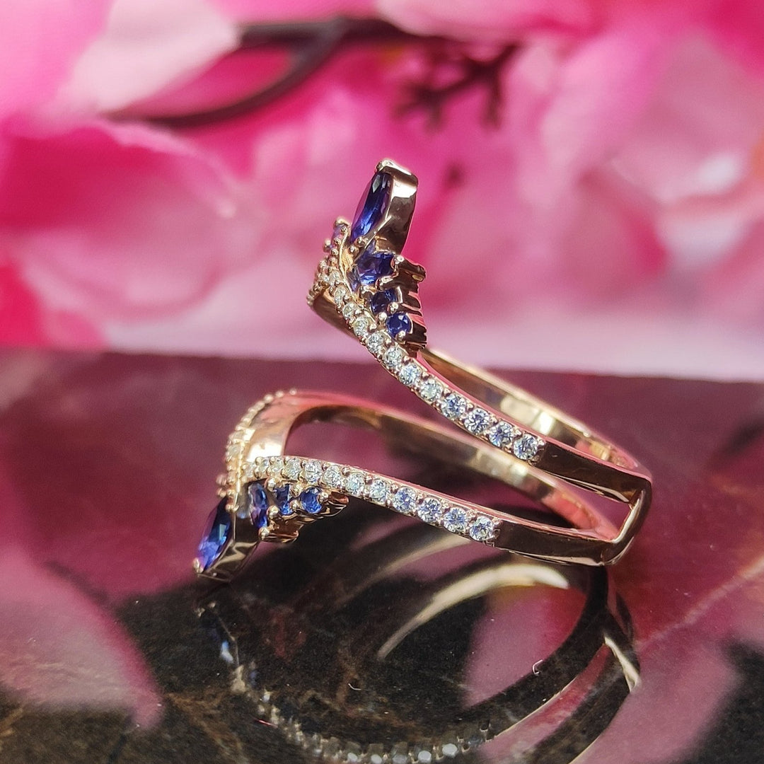 Blue Sapphire & Diamond Wedding Ring Enhancer in 14K Rose Gold Finish - Custom Wedding Rings