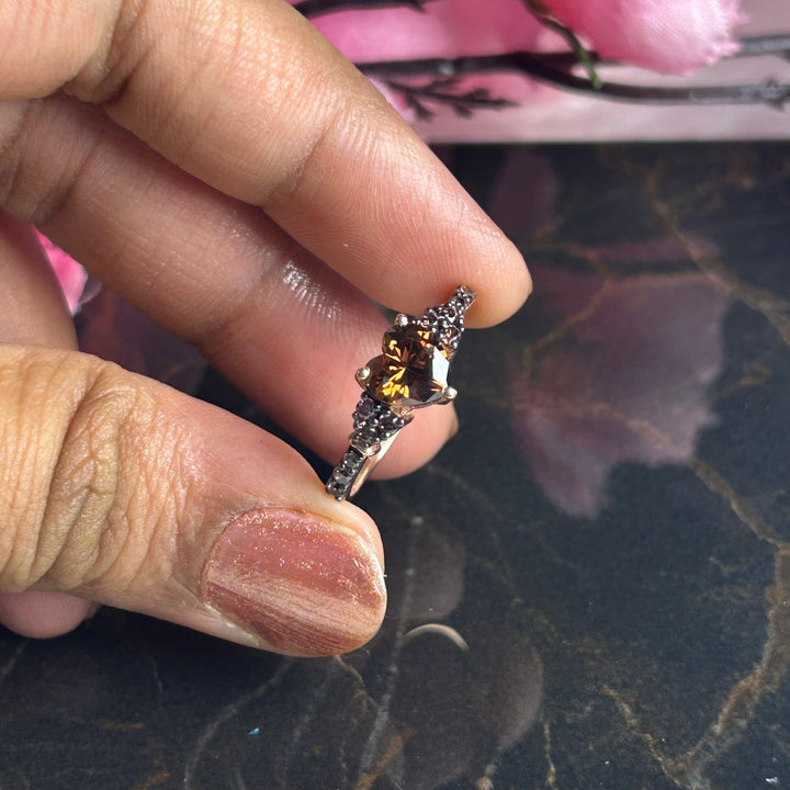 Antique Heart Natural Champagne Diamond Ring in 14K Rose Gold Finish