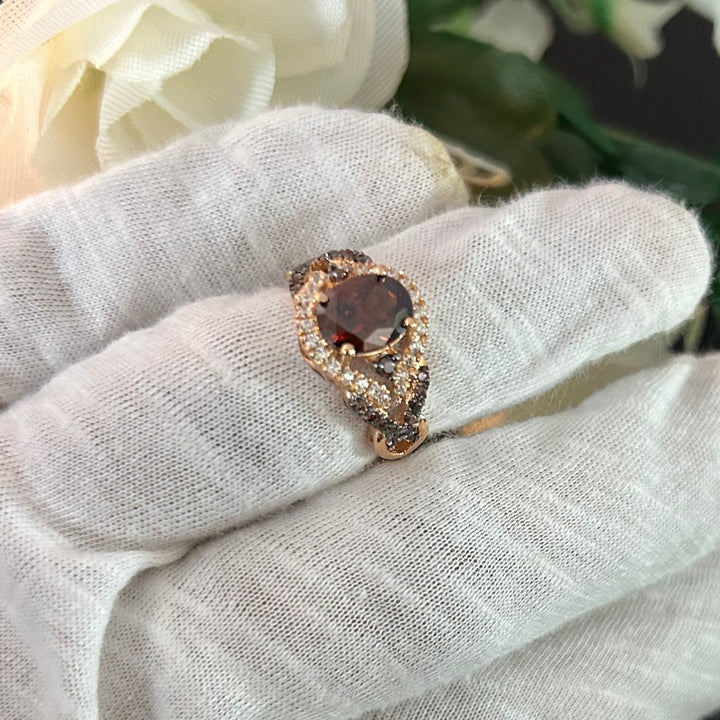 Oval Cut Natural Brown Diamond Ring - 14k Rose gold finish Statement Ring - Promise Ring - Anniversary Gift For Her