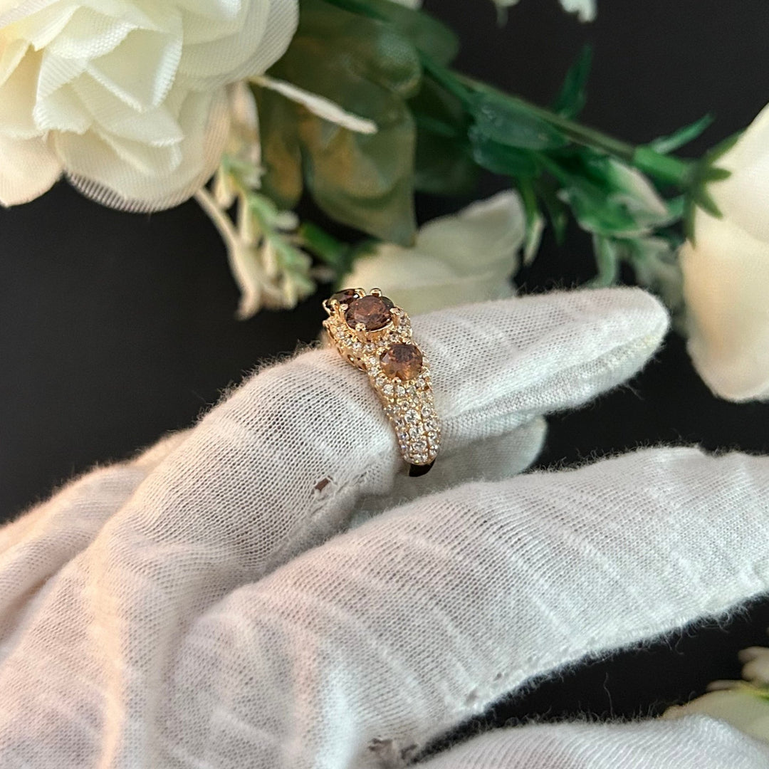 Brown smoky quartz ring 14K Rose Gold Finish Engagement Ring For Women - Promise Ring Birthday Gift - Anniversary Gift