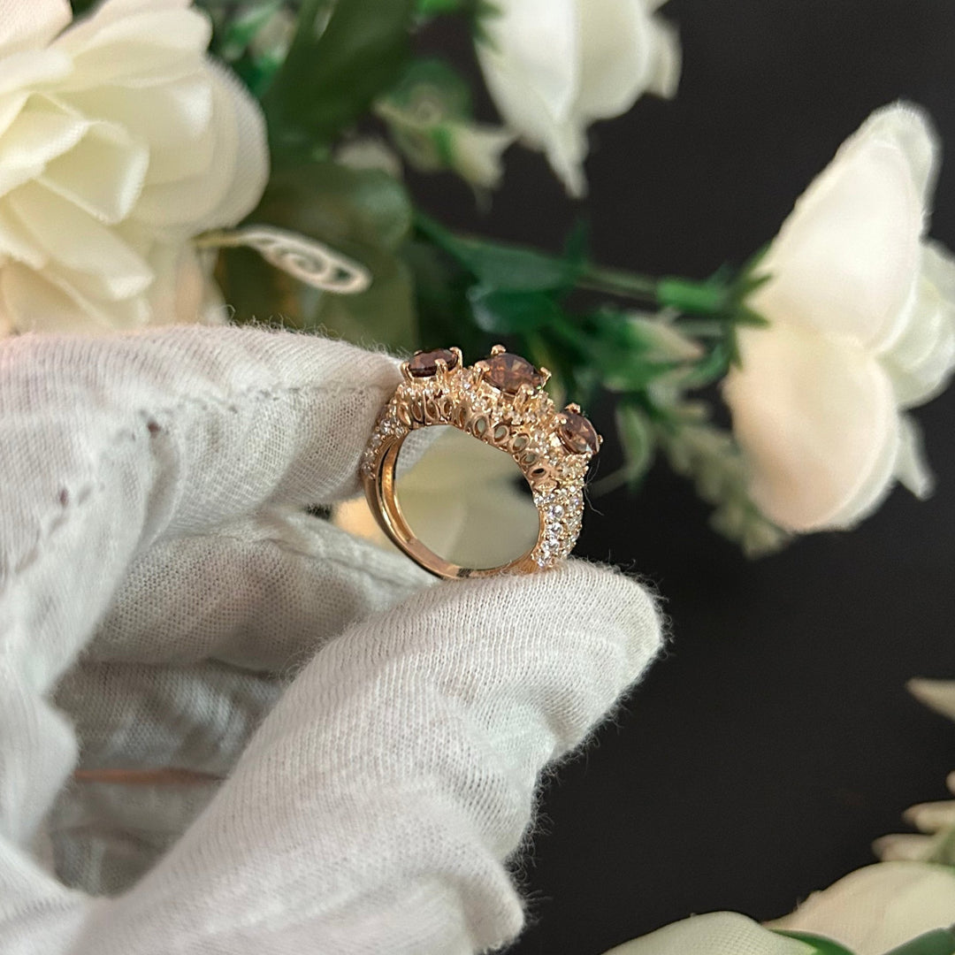 Brown smoky quartz ring 14K Rose Gold Finish Engagement Ring For Women - Promise Ring Birthday Gift - Anniversary Gift